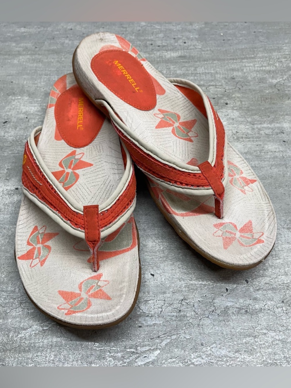 Merrell‎ Lychee Flip Flop Sandals Womens 6 Orange Cream Floral J89228Comfort